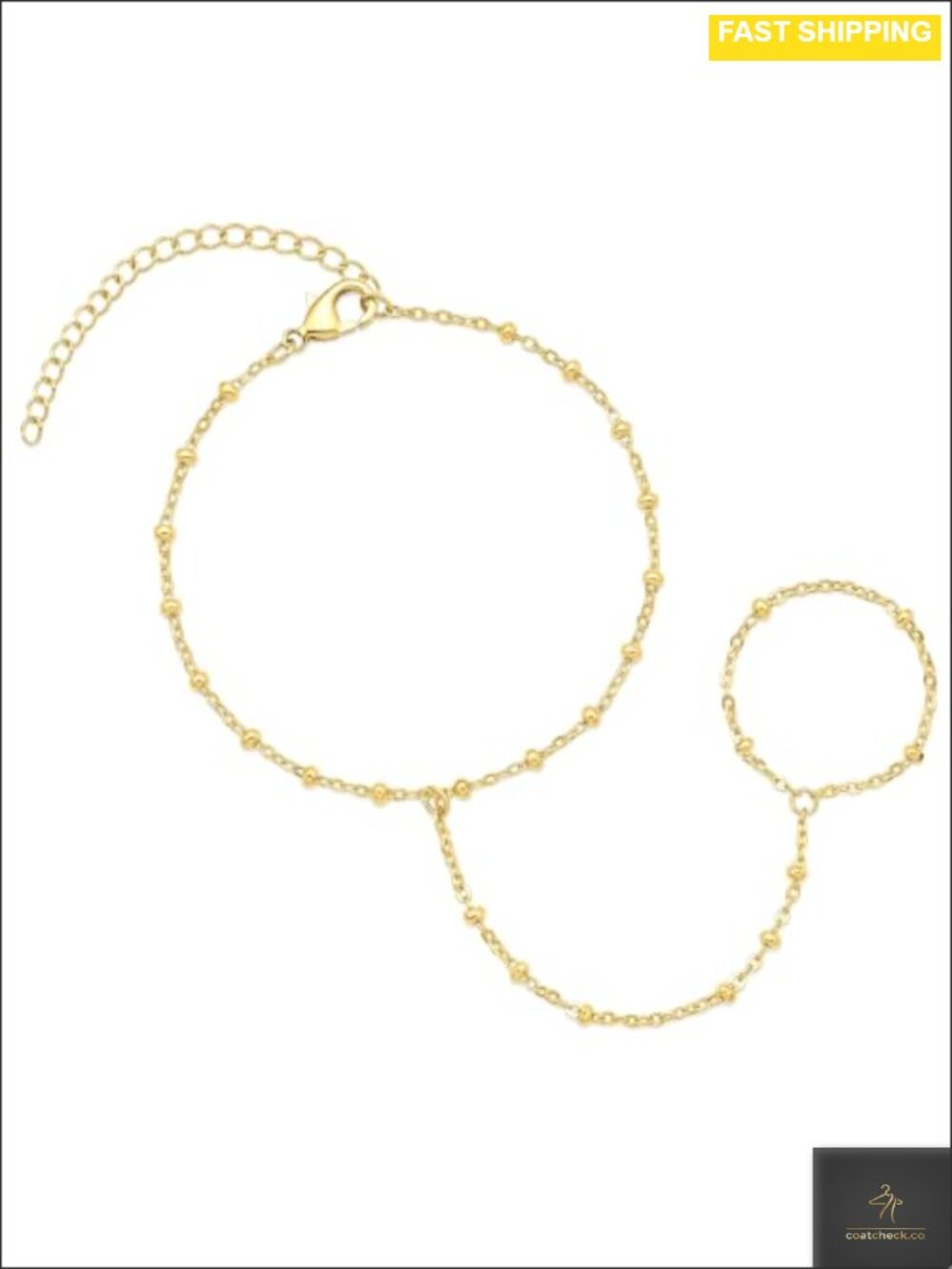 14K Gold Hand Chain Bracelet with Ring for Women